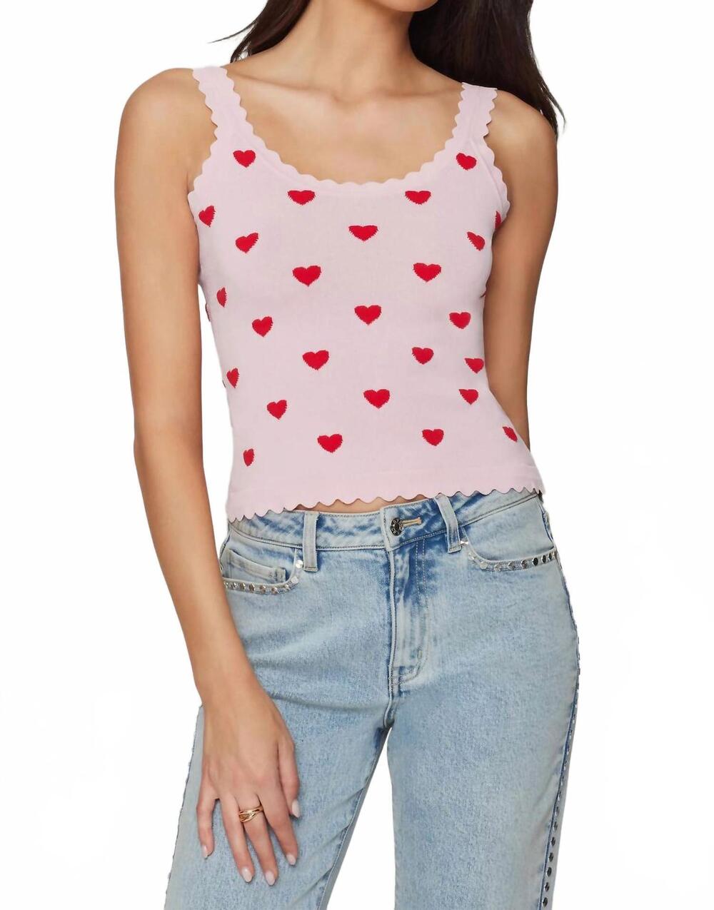 NEW GENERATION LOVE lottie hearts intarsia strap tank top in pink red